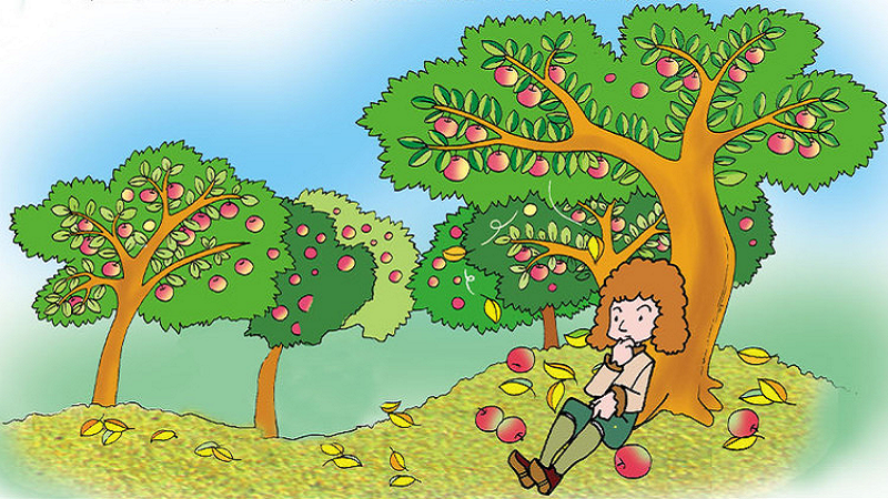 回到了老家伍尔索普,有一个下午,牛顿坐在庄园里的一颗苹果树下,看到