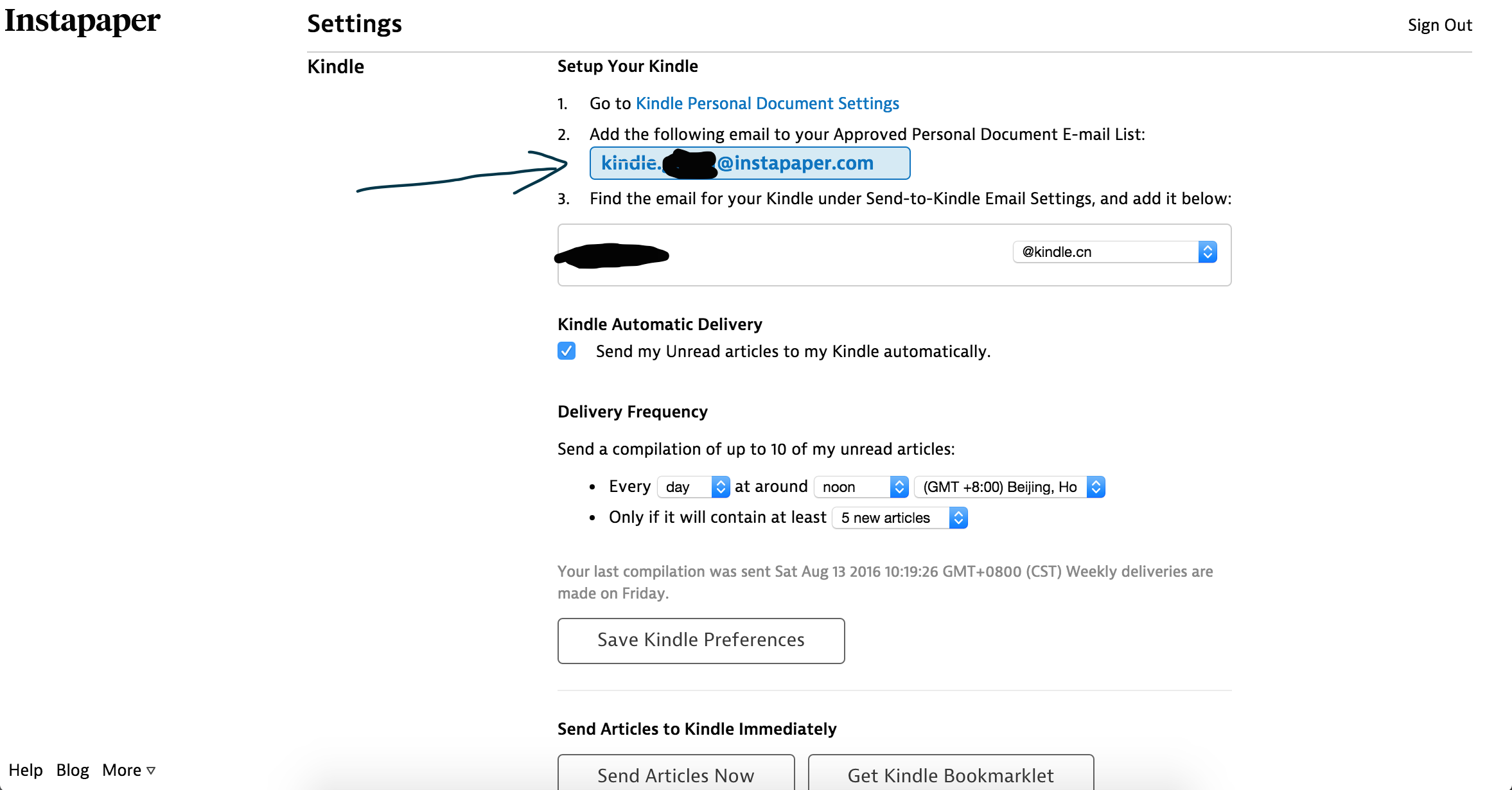 Instapaper 怎样同步到 Kindle?