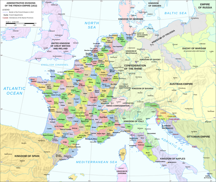 题主可以看一看法兰西第一帝国的版图