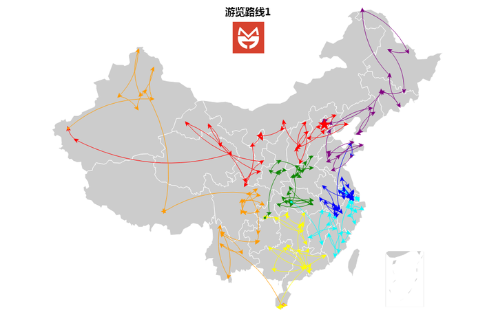 假如我们从北京出发的话,游览路线将依次经过"红橙黄绿青蓝紫"的