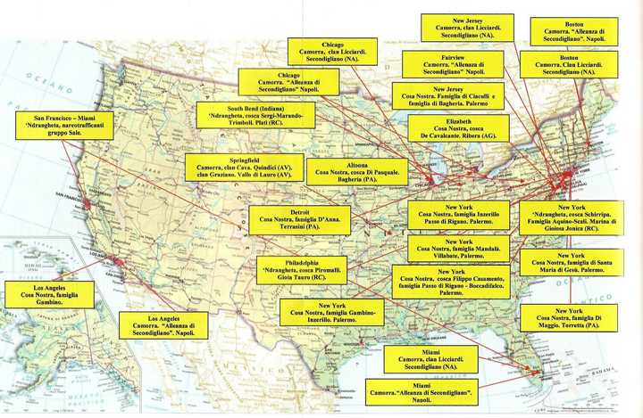 意大利本土黑手党组织在美国的势力地图