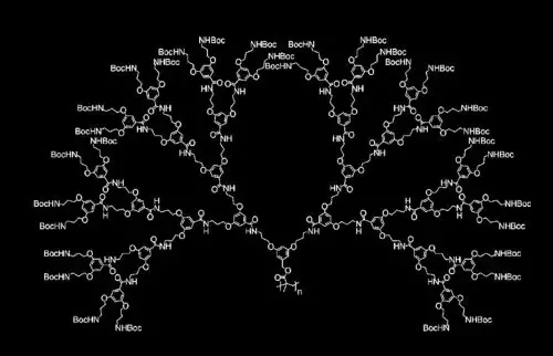 公认的最大的人工合成高分子叫做pg5,直径约10纳米(粗),结构式如下:pg