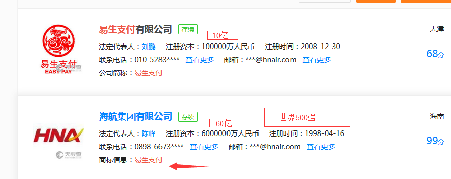 易生支付注册资金10个亿,拥有支付牌照.