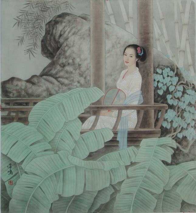李鸣先生的画(原答案为古典仕女图,但评论区有许多朋友指出这并不是