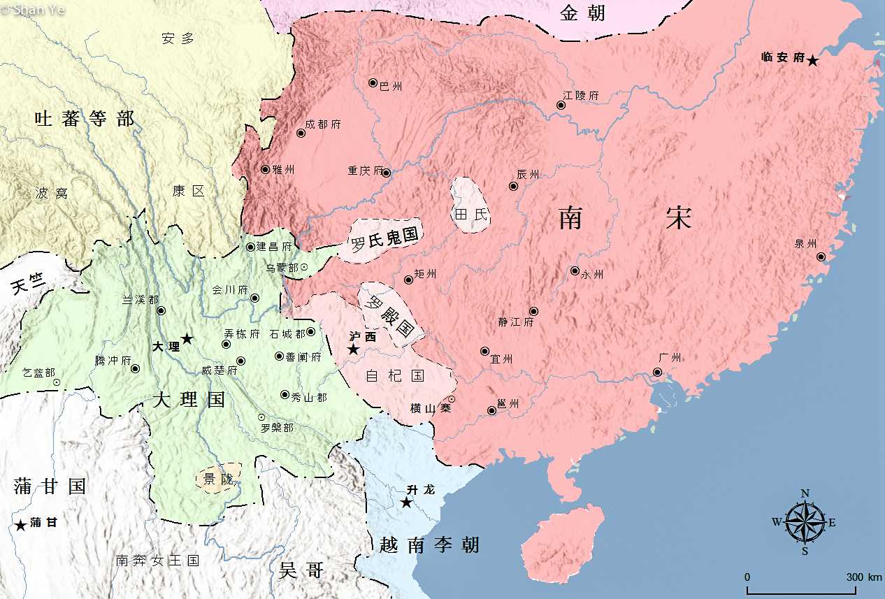 自杞示意图,南宋等多数边界是根据谭其骧的地图册1204年画的,自杞国