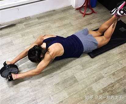 动作在跪姿平板支撑的基础上加大难度,通过健腹轮来延长和缩短力臂