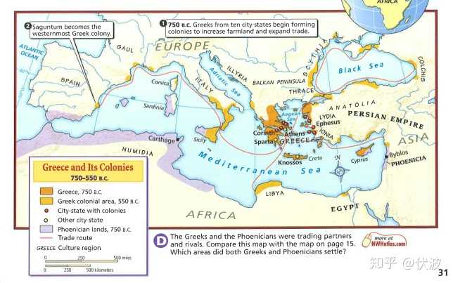 泰晤士世界历史地图集 第74,75页 希腊文明的传播