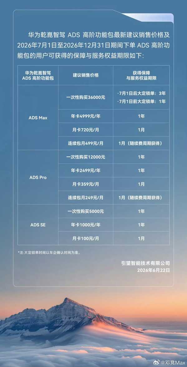 华为乾坤高阶智驾包自 7 月 1 日起调价， 一次性购买恢复至标准价 3.6 万元，你怎么看？