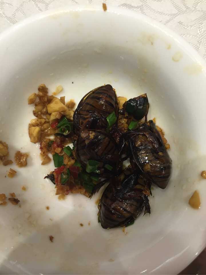 水蟑螂 又名龙虱 椒盐(图里面是豉油皇)最好吃 把硬的地方:头,翅膀,脚