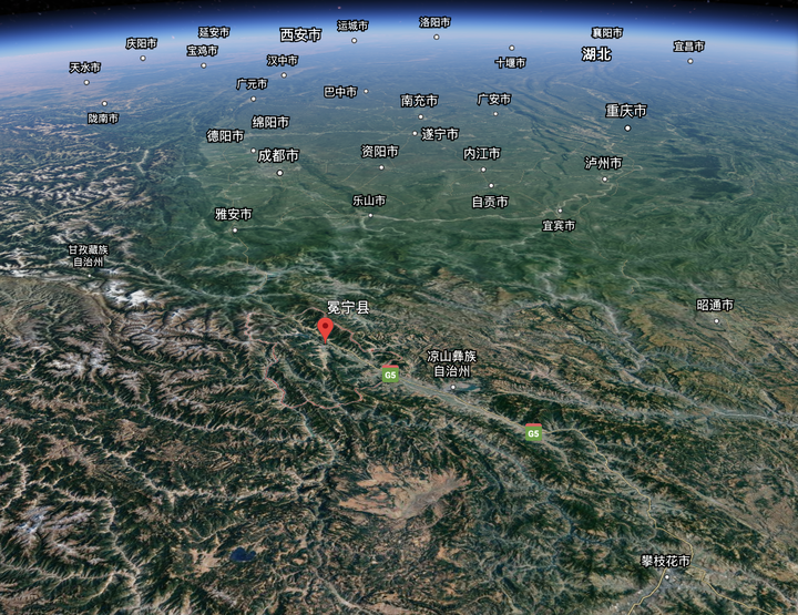 西昌卫星发射中心所在的冕宁县位置(谷歌地球)