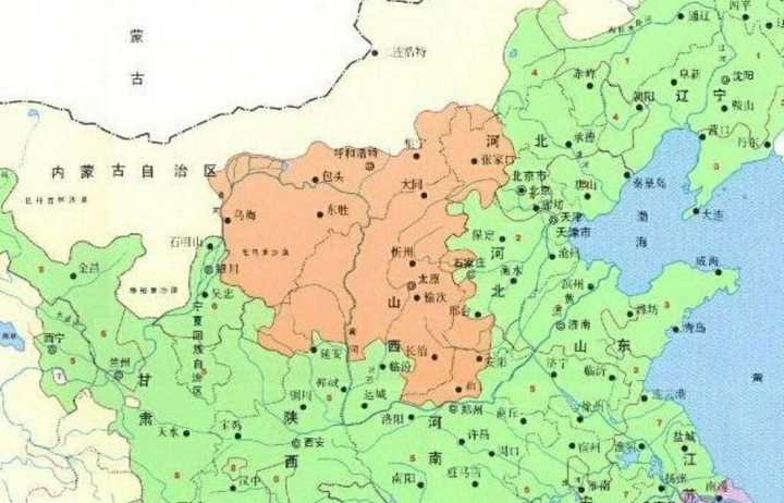 棕黄色表示晋语区——引自百度图片