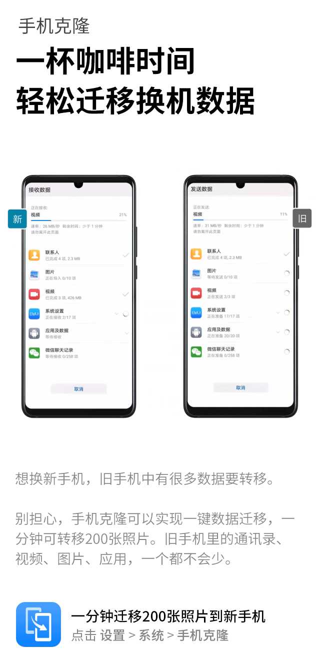 华为手机如何快速将旧手机上的数据导到新机上