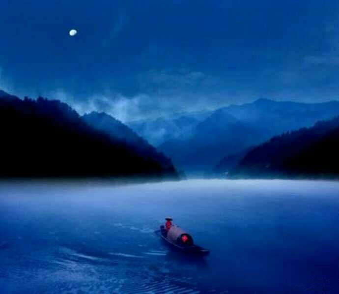 上联为静,写月下江面,旅人为低头状,痕字奠定了感伤的基调.