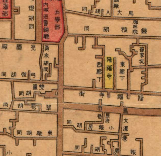 老北京地图,大佛寺大概就在黄米胡同附近