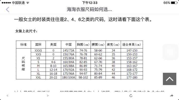 誰有歐洲衣服尺寸的對照表?