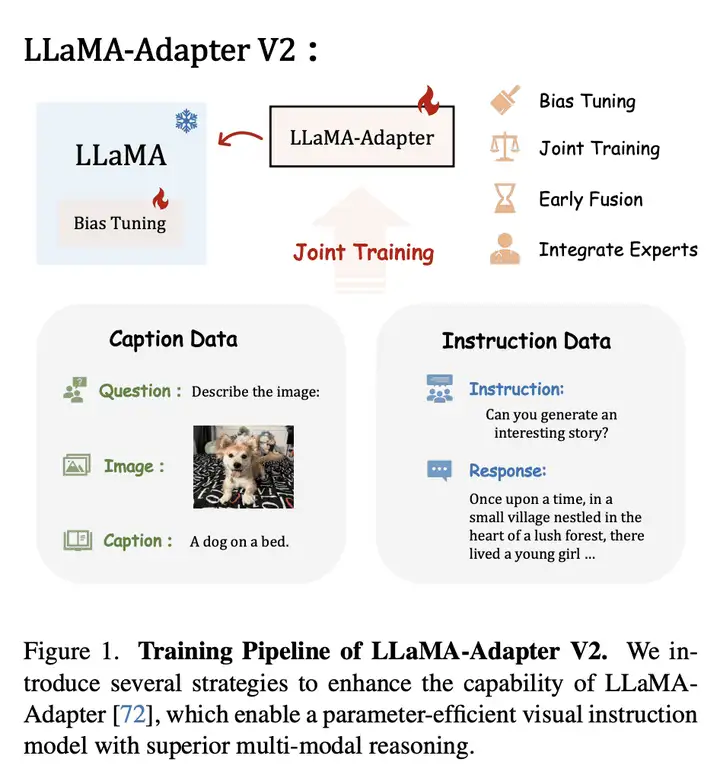 LLaMA-Adapter V2 训练过程的示意图