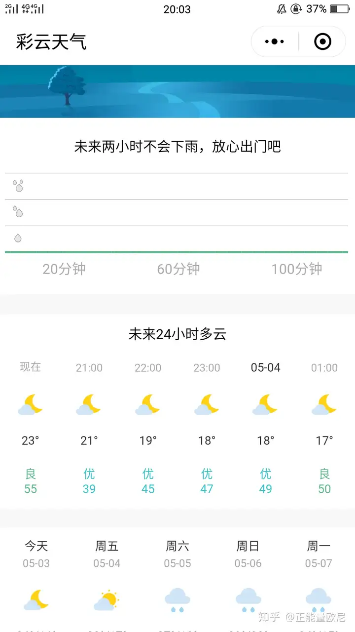 彩云天气小程序：人工智能！为你预报几点几分下雨