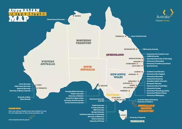 澳洲留学1张图带你了解澳洲大学地理位置