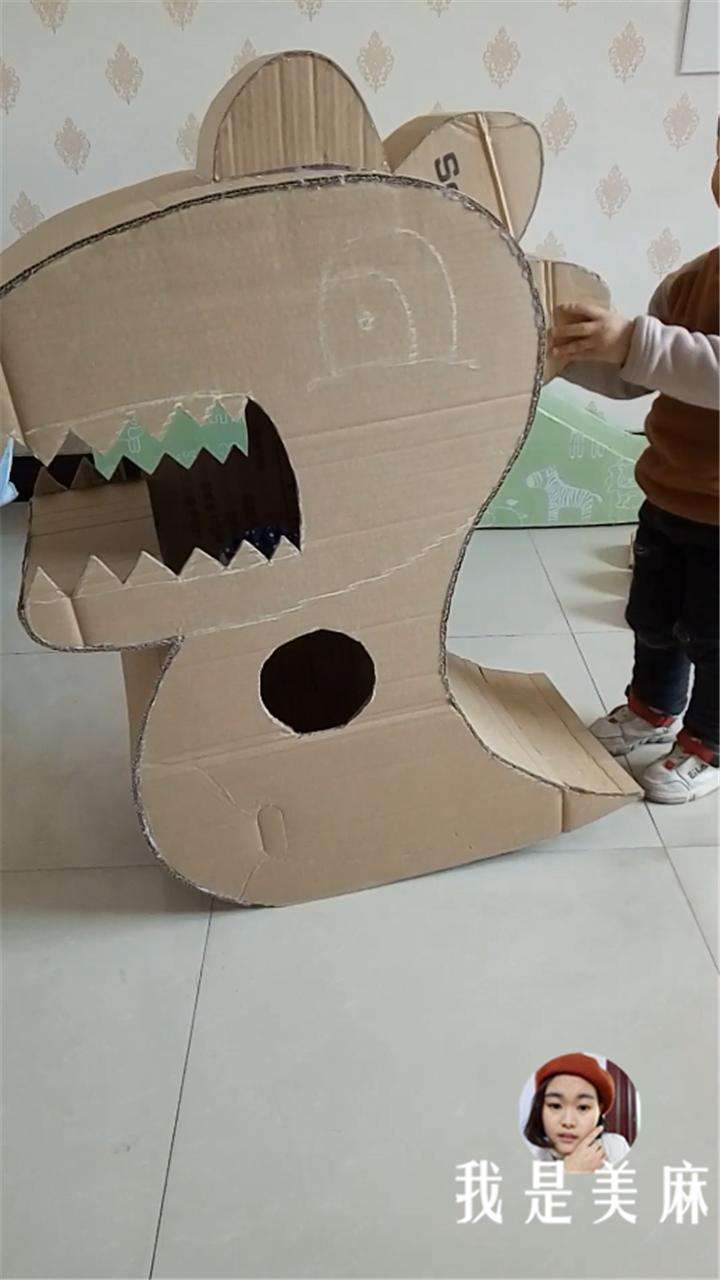 纸箱做恐龙衣服的步骤图片（儿童穿的纸箱恐龙制作方法）插图(8)