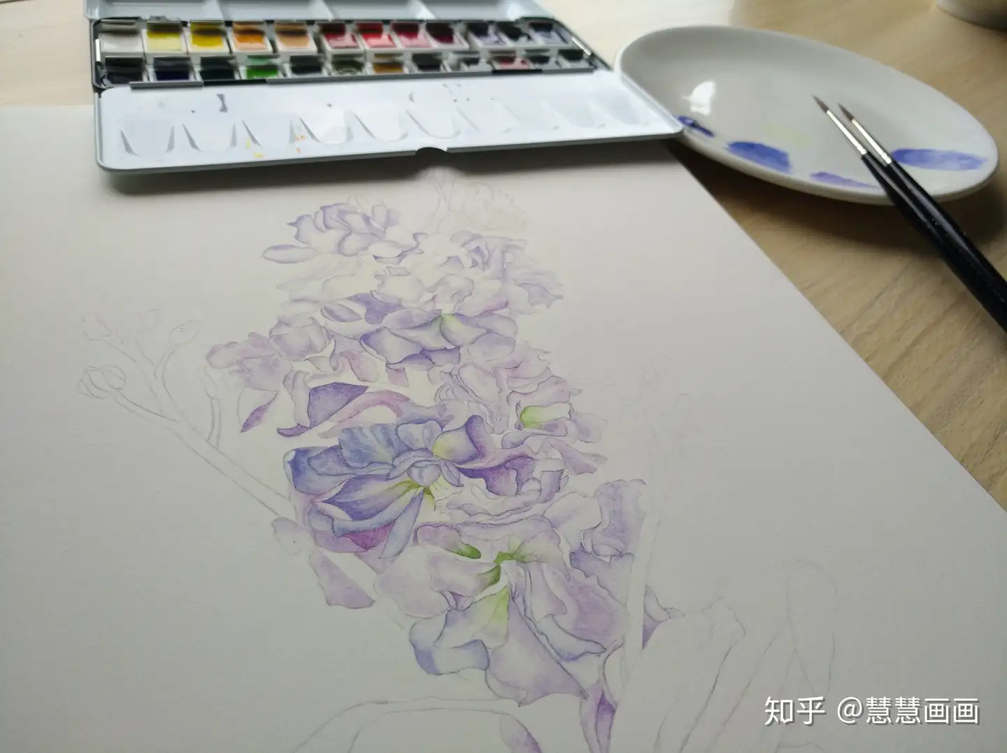 零基础水彩紫罗兰：第二幅完工的水彩画- 知乎