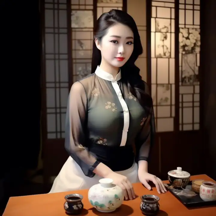 ai绘画|她手持古董茶器品茗,不忘初心的茶道之美让人动容