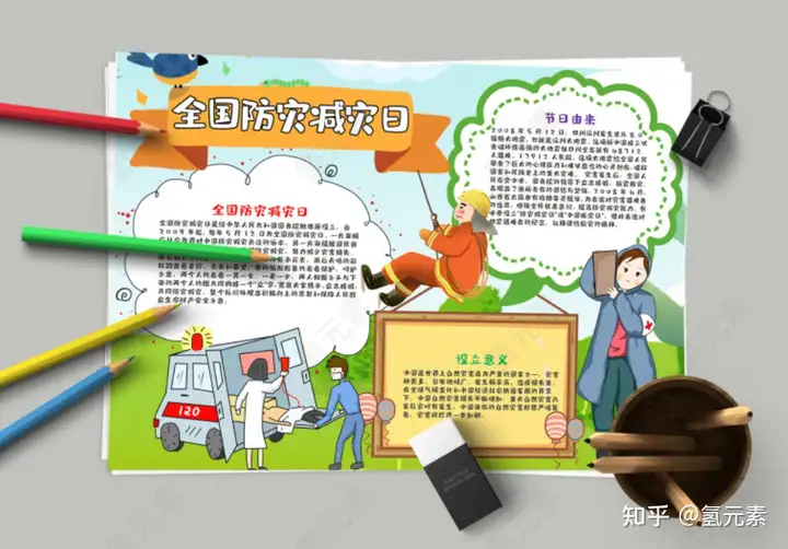 2022年全国防灾减灾日节日手抄报——氢元素（全国防灾减灾日画报）