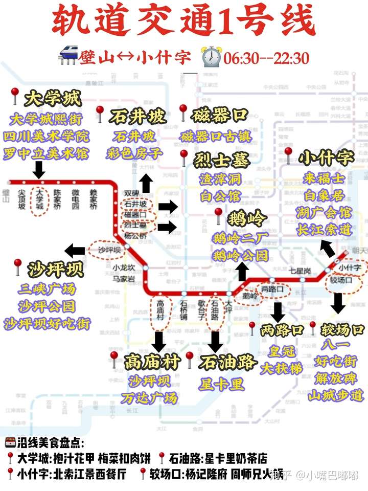 重庆地铁时刻表 重庆轻轨1号线 小什字—尖顶坡 06:30-22:30 重庆