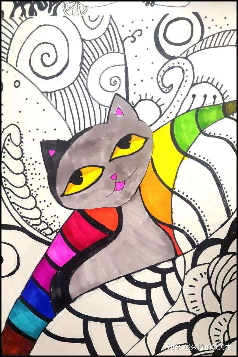 美术教程 马克笔水彩线描画 我的小猫咪 知乎