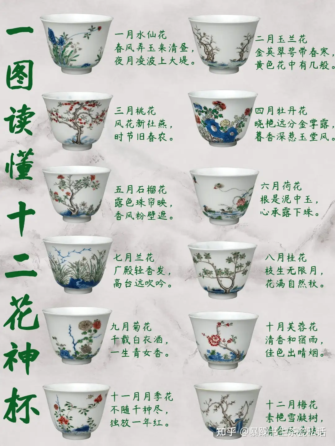 【新品　未使用】中国茶器　十二花神月令杯