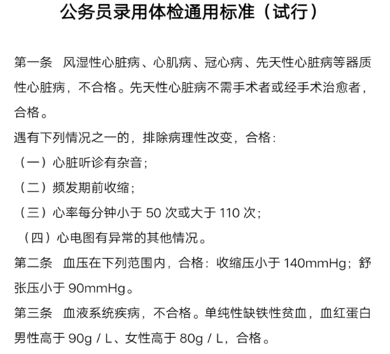 我入職體檢結果如下請問按照公務員標準可以過嗎