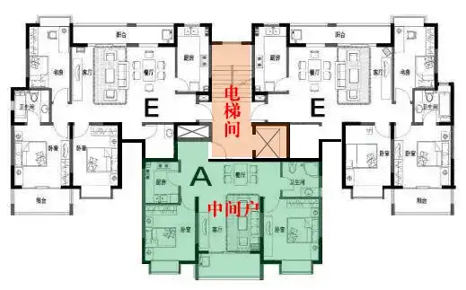 特點:入戶門正對著電梯間,左右兩邊是鄰居,整個戶型朝北面無窗戶.