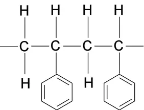 聚苯乙烯中的苯乙烯单体的化学结构式为:这里的=是双键,六边形是由