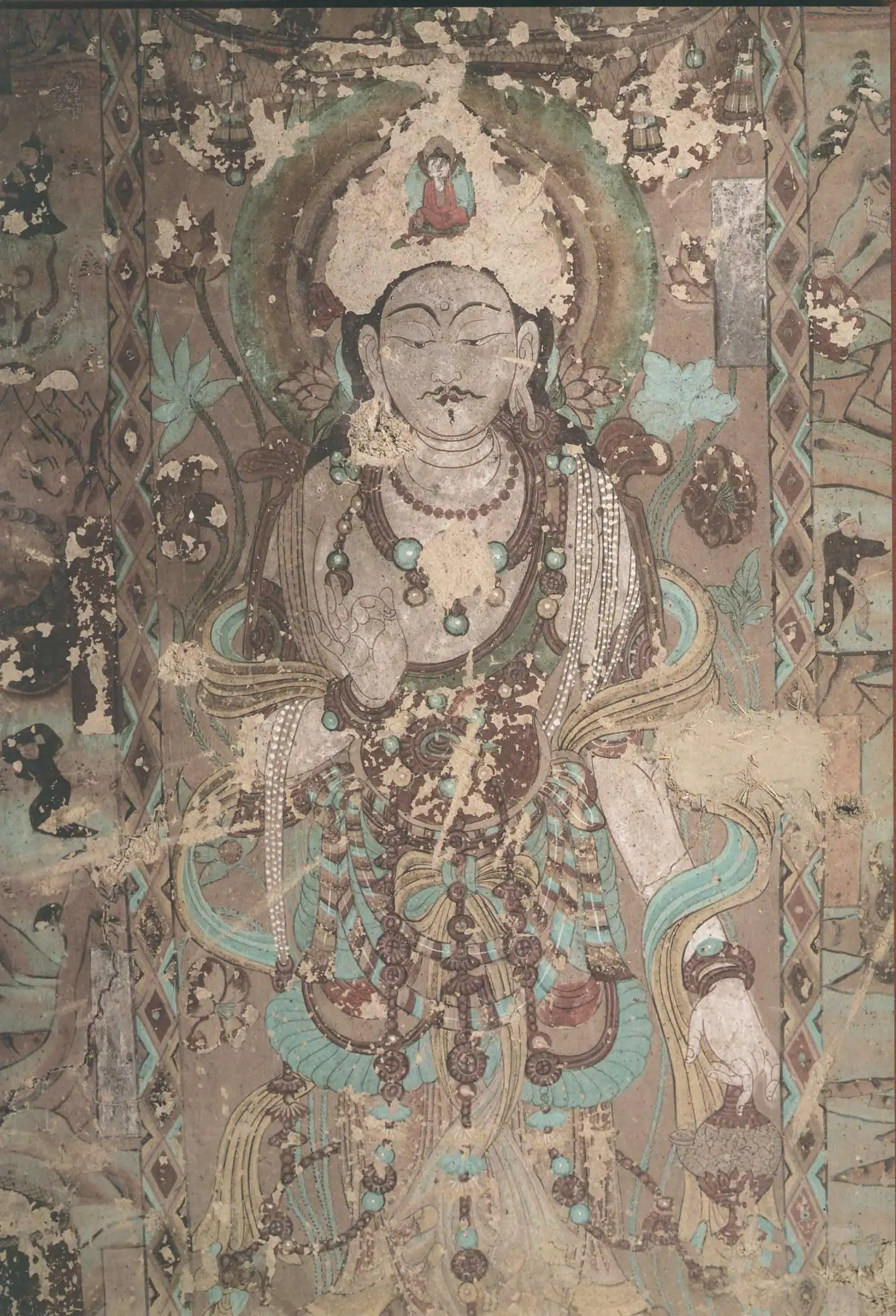 中国唐時代　敦煌莫高窟壁画 彩絵　人物像 発掘品 AK1948A8-5 骨董市掘り出し品 中国唐時代 敦煌莫高窟壁画 彩絵 人物像 発掘