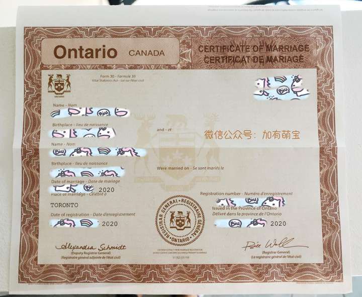 加拿大安大略省的结婚证书长这个样子
