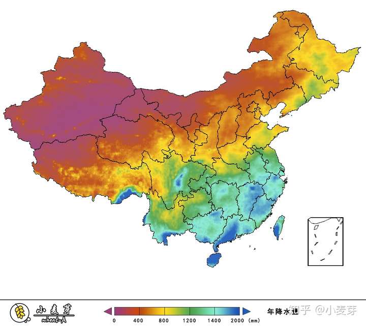 我國陸地表面(不含海域)年降水量分佈圖