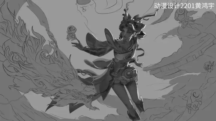 光影交织 笔绘万象|富阳校区动漫设计专业单色原画训练优秀作业展示(图2)