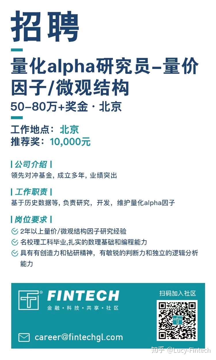 lucy-fintech社区 的想法: 招聘 | 量化alpha研究员-量价因子/微观结