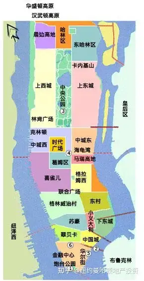 曼哈顿内部区域划分地图20世纪之初,随着工业化与城市化的进程,纽约
