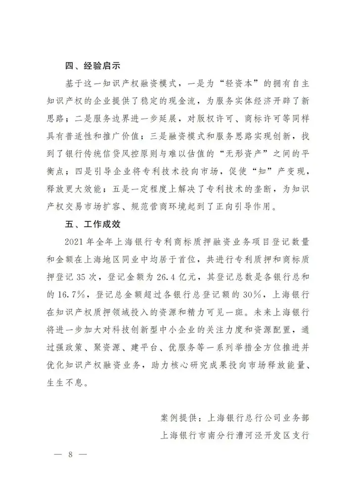 2021年上海知识产权质押融资工作十大典型案例