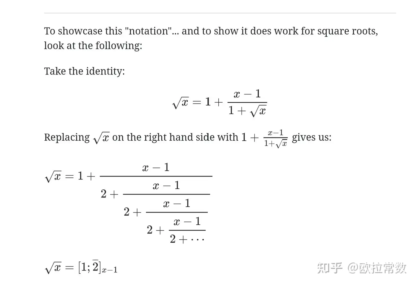 平方根根号x的连分数展开公式 知乎