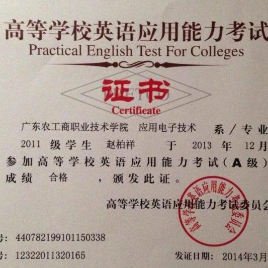于大学英语三级考试,略低于cet4,根据大专院校学生能力而设的考试等级
