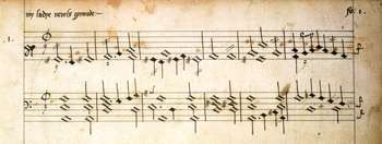 英国作曲家 William Byrd 在 1591 年创作的键盘乐音乐:这里使用“六线谱”