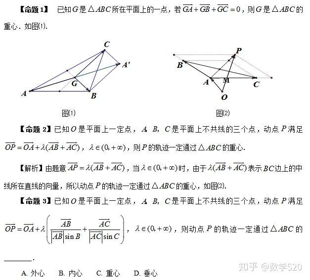高中数学 平面向量中的三角形 四心 结论 知乎