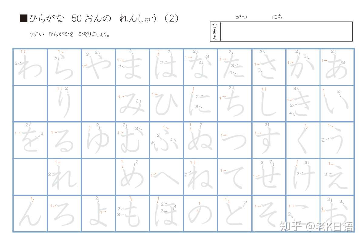 日语50音卡片 50音字帖 50音表海报版 超详细超全 知乎