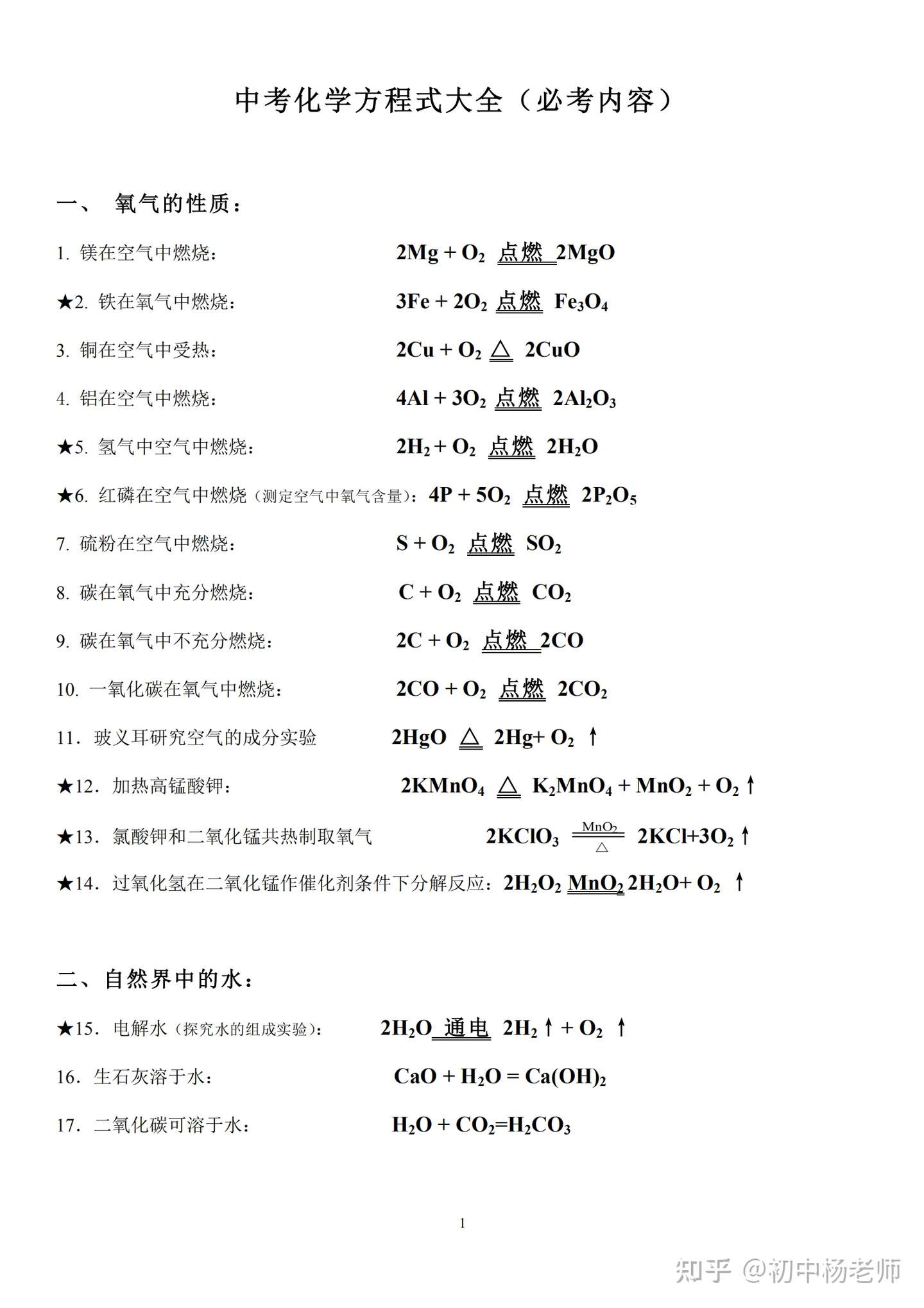 初中化学 方程式大全 必考内容 知乎