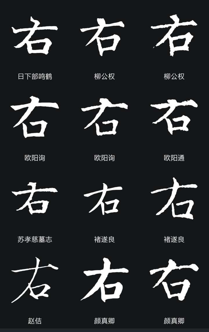 楷书"右"字