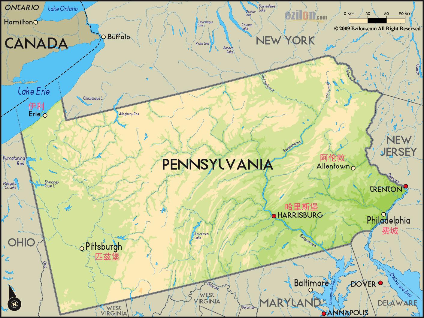 Осердув на карте. Штат Пенсильвания на карте. Штат Пенсильвания на карте США. Города штата Пенсильвания на карте США.