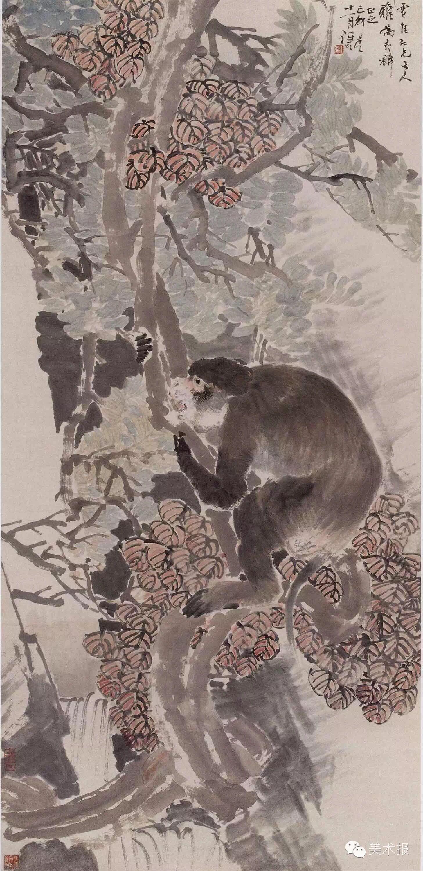 汪林日记:新作国画工笔画《猴子葡萄》刚刚绘制完成，尺寸57×88CM，_兴艺堂