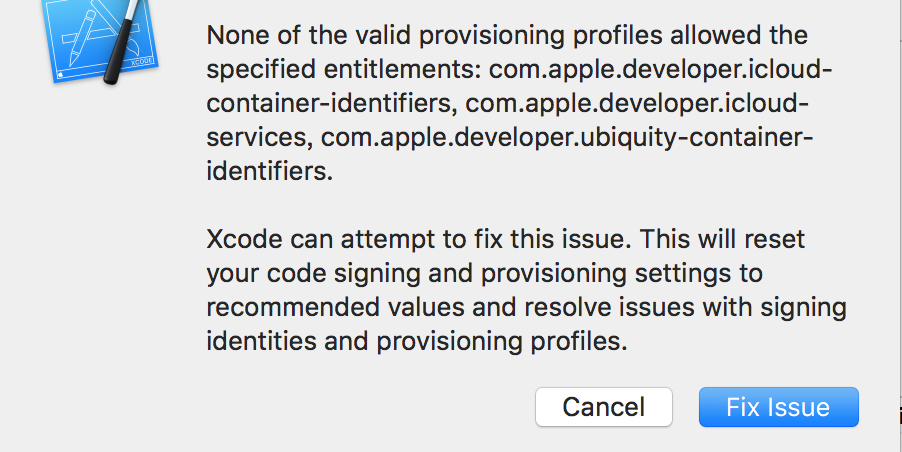 iOS开发真机调试启用icloud就报错,错误信息如