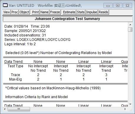 协整检验的方程类型如何判断?滞后阶数怎么选